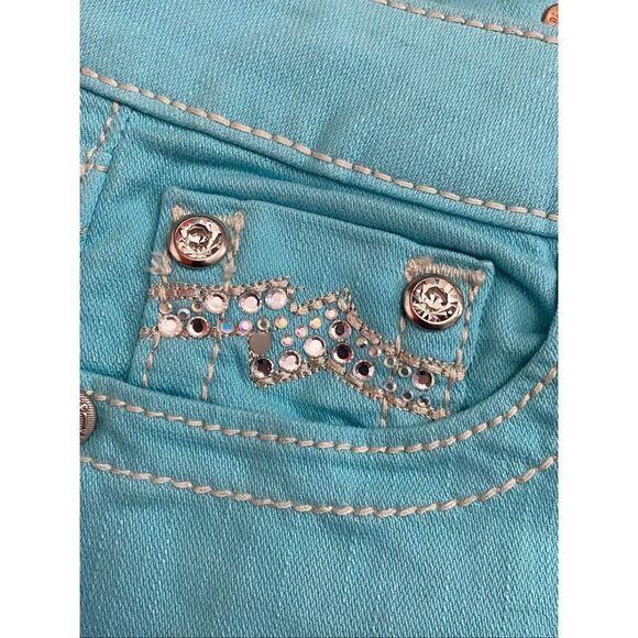 Miss Me Cuffed Skinny Jeans Teal Blue Rhinestones Women’s Sz 26 - Picture 4 of 9